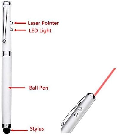 Multifunction Stylus Pen with Ballpoint, Laser Pointer, and LED Light - Black