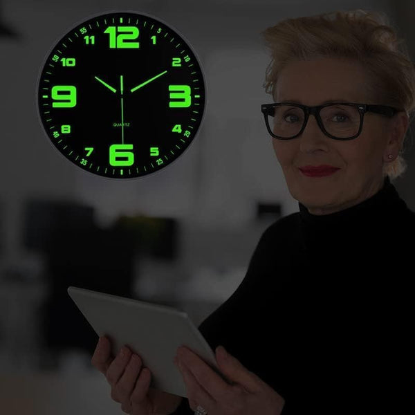 DUBKART Modern Night Light Wall Clock, 12 inch Silent Non-Ticking Clock