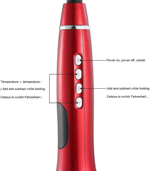 LCD Hair Curler 1 - Red, EU Plug, Automatic Spin & Curl Wand