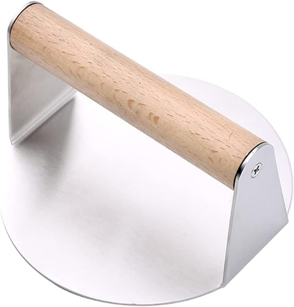 5.5 Inch Stainless Steel Smash Burger Press Kit with Wooden Handle