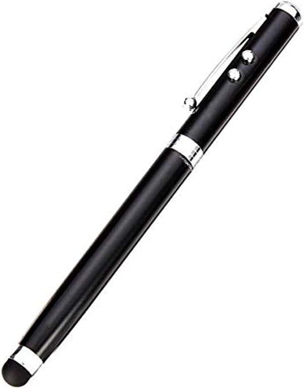 Multifunction Stylus Pen with Ballpoint, Laser Pointer, and LED Light - Black