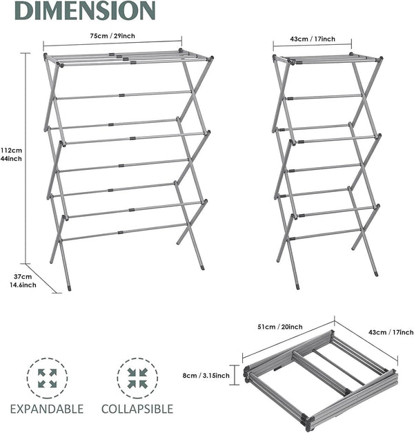 3-Tier Clothes Drying Stand - Foldable Rack, Stainless Steel Dryer, Indoor/Outdoor, White