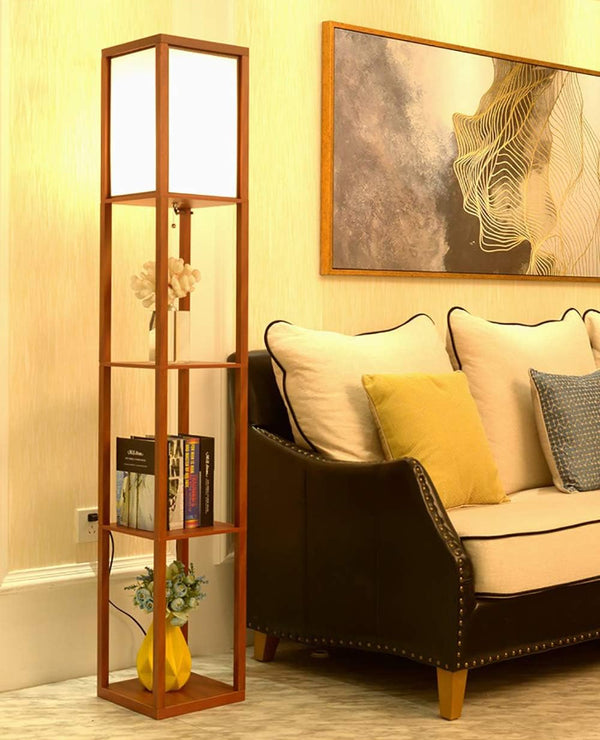 LED Shelf Floor Lamp (Wood) - Storage & Display (Living Room)