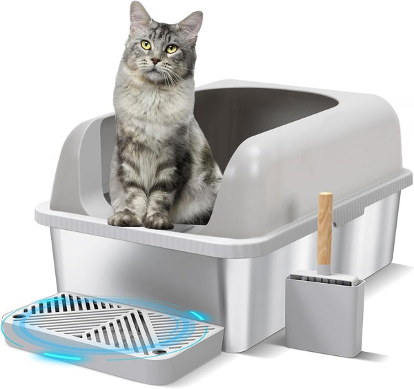 DUBKART Stainless Steel Extra Large Cat Litter Box with Scoop