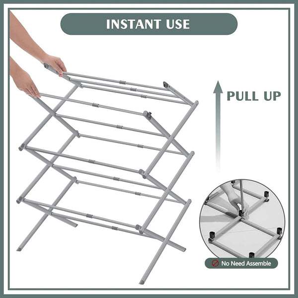 Expandable Foldable Clothes Drying Stand - Sturdy Rack for Air Drying Clothing, Indoor/Outdoor, Grey