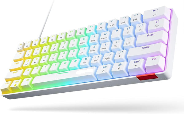 DUBKART 61-Key Mechanical Gaming Keyboard Compact, RGB Backlit with Blue Switches (White)