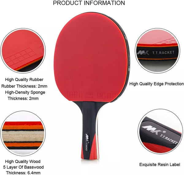 Performance Table Tennis Racket Set - 2 Pro Rackets, 3 Balls, Storage Bag, Indoor/Outdoor Play