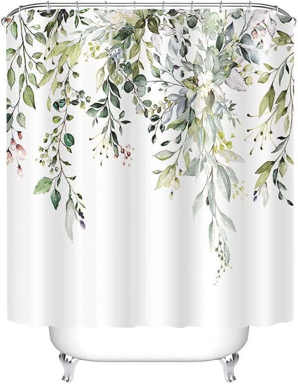 Green Eucalyptus Waterproof Shower Curtain - 180x180CM with Hooks