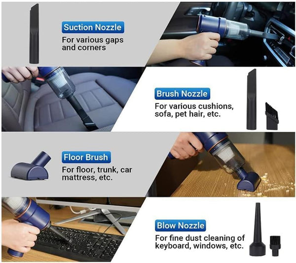 Cordless Car Vacuum & Air Duster: 9000PA suction, 2-in-1, with LED light. USB rechargeable, portable, and powerful.