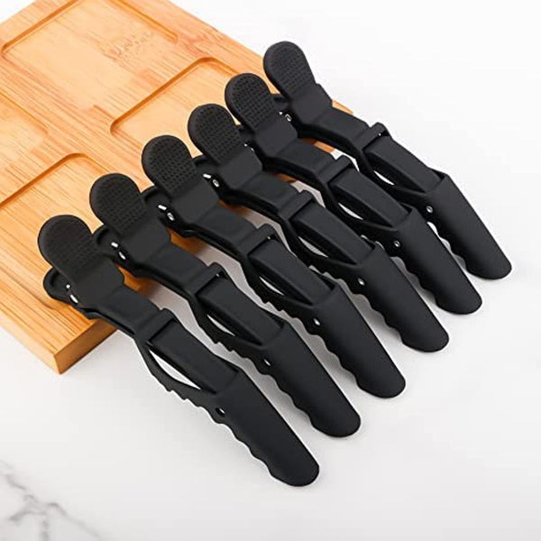 DUBKART 6 Pcs Alligator design Hair Clips for Styling Sectioning with Wide Teeth & anti slip (Black)