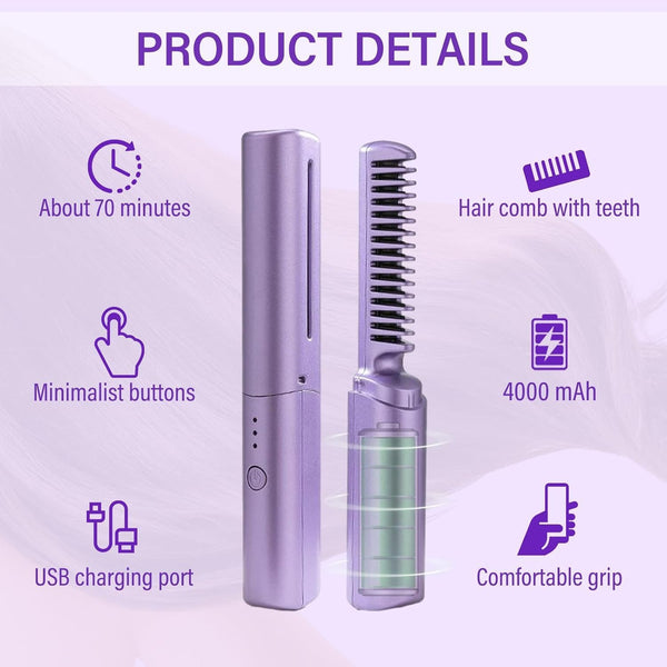 DUBKART Portable Wireless Hair Straightener Rechargeable 2-in-1 mini straightener and curling tool with 3 heat levels. Perfect for travel