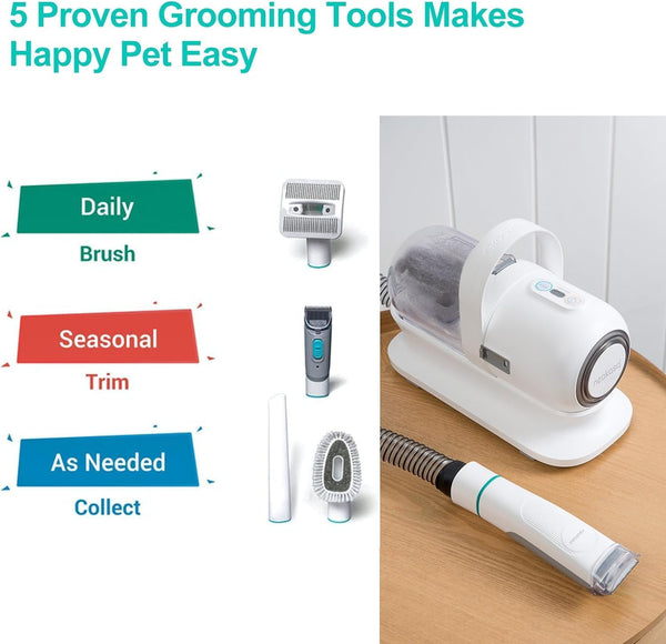 Neakasa Pet Grooming Kit & Vacuum Suction for 99% Pet Hair, Professional Clippers with 5 Grooming Tools for Dogs and Cats