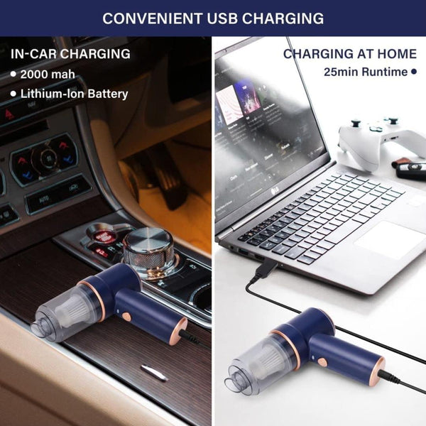 Cordless Car Vacuum & Air Duster: 9000PA suction, 2-in-1, with LED light. USB rechargeable, portable, and powerful.