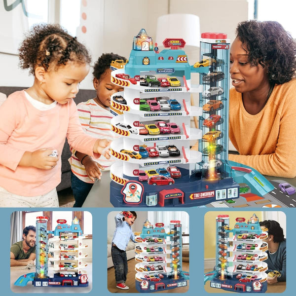 City Garage Playset - 5-Level Race Track, Toy Garage Parking Adventure with 8 Vehicles, Kids Playsets, 3-8 Years