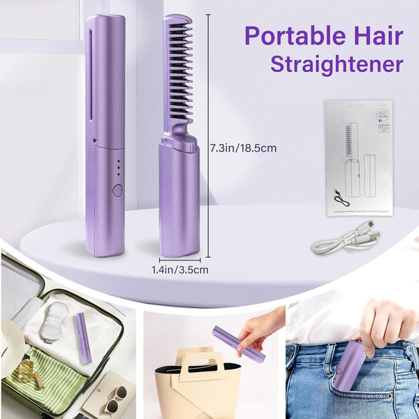DUBKART Portable Wireless Hair Straightener Rechargeable 2-in-1 mini straightener and curling tool with 3 heat levels. Perfect for travel