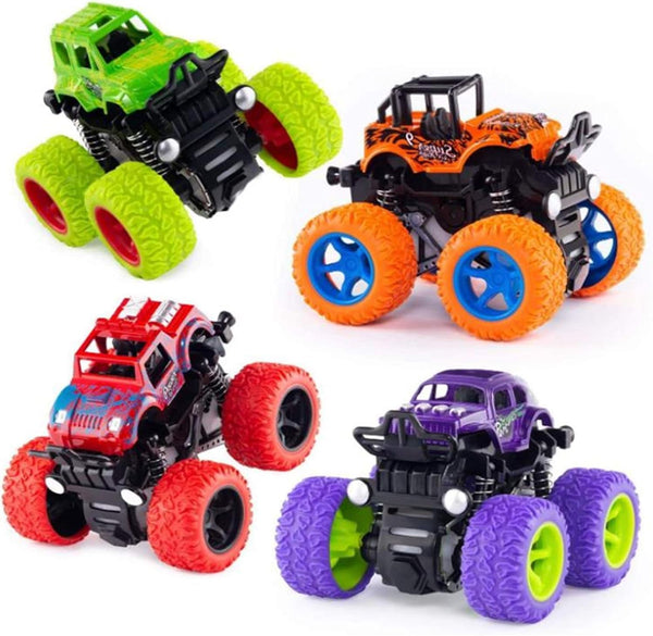 DUBKART 4-Pack Monster Truck Toys Friction-Powered, Push & Go Cars for Kids (4 Colors)