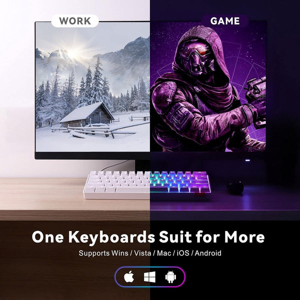 DUBKART 61-Key Mechanical Gaming Keyboard Compact, RGB Backlit with Blue Switches (White)