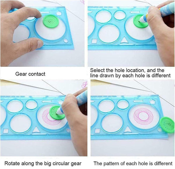 DUBKART Magic Flower Ruler Set DIY Spiral Gear Toys & Mandala Stencils (4 PCS)