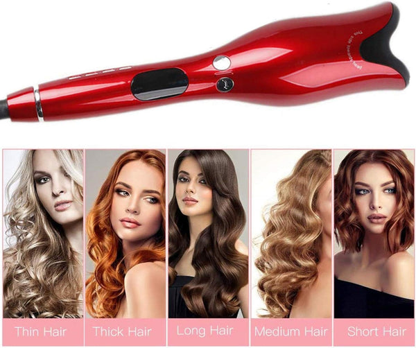 LCD Hair Curler 1 - Red, EU Plug, Automatic Spin & Curl Wand