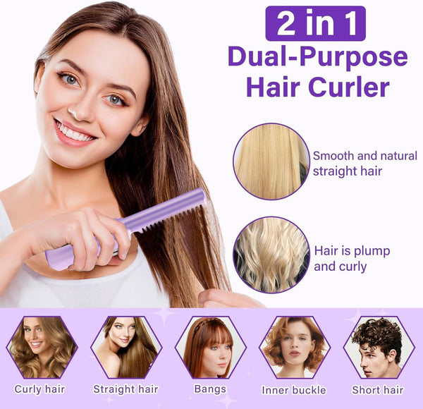 DUBKART Portable Wireless Hair Straightener Rechargeable 2-in-1 mini straightener and curling tool with 3 heat levels. Perfect for travel