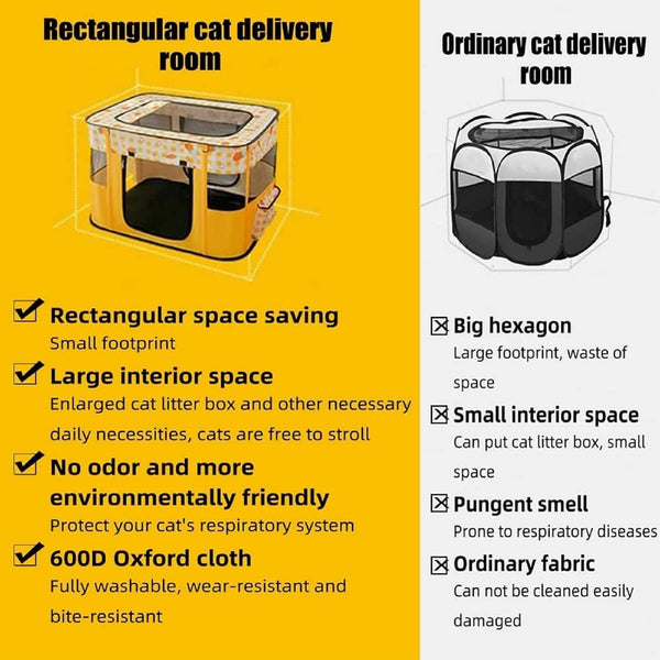 Foldable Pet Playpen - Portable Breeding Room, Collapsible Kennel Cage for Dogs, Cats, Rabbits, Puppies - Sturdy Tent, Large, Yellow