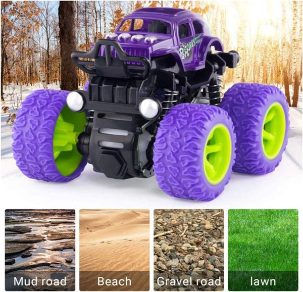 DUBKART 4-Pack Monster Truck Toys Friction-Powered, Push & Go Cars for Kids (4 Colors)
