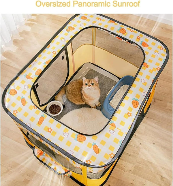 Foldable Pet Playpen - Portable Breeding Room, Collapsible Kennel Cage for Dogs, Cats, Rabbits, Puppies - Sturdy Tent, Large, Yellow