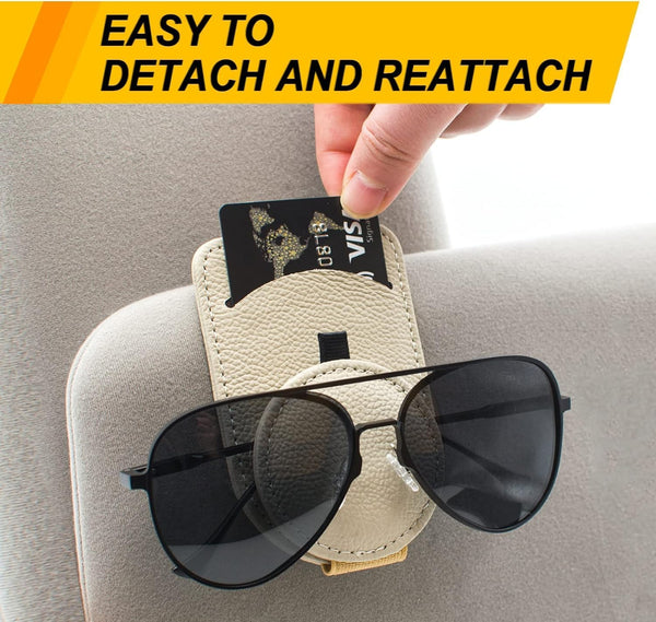 DUBKART Magnetic Leather Sunglass Holder for Car Visor (Beige)