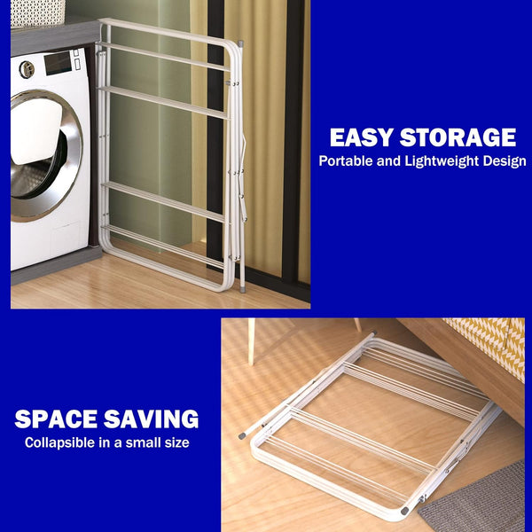 3-Tier Clothes Drying Stand - Foldable Rack, Stainless Steel Dryer, Indoor/Outdoor, White
