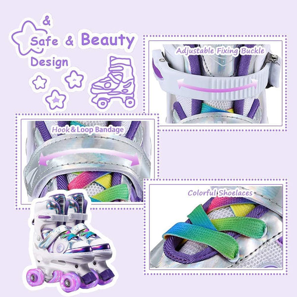 Kids Adjustable Roller Skates with Colorful Light-Up Wheels – Purple