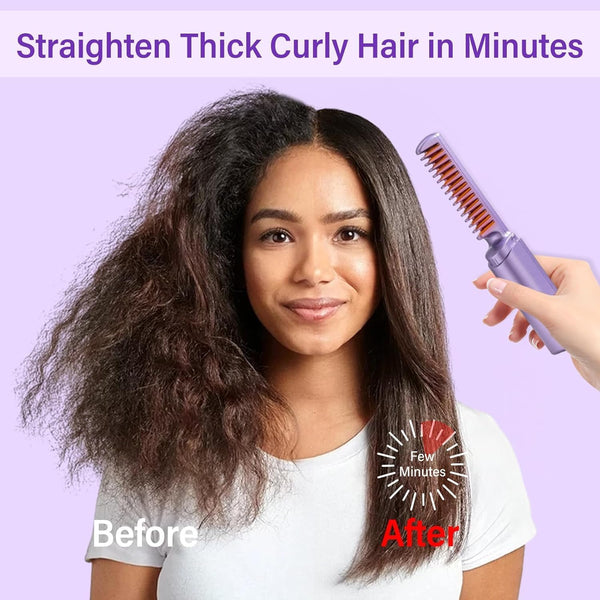 DUBKART Portable Wireless Hair Straightener Rechargeable 2-in-1 mini straightener and curling tool with 3 heat levels. Perfect for travel