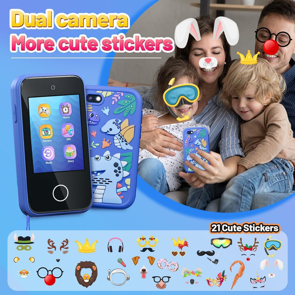 Kids Smart Phone Toys - Dual Camera, Learning Games, MP3 Player, Blue