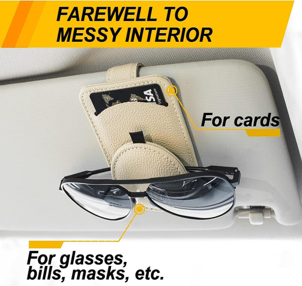 DUBKART Magnetic Leather Sunglass Holder for Car Visor (Beige)