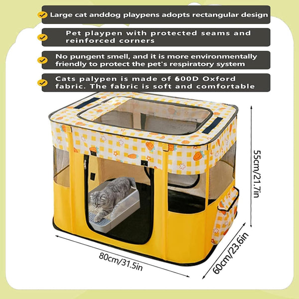 Foldable Pet Playpen - Portable Breeding Room, Collapsible Kennel Cage for Dogs, Cats, Rabbits, Puppies - Sturdy Tent, Large, Yellow