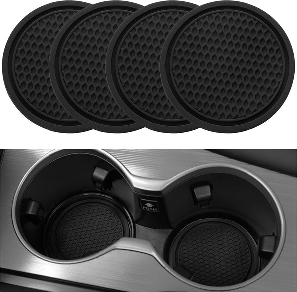 DUBKART 4PCS Non-Slip Car Cup Coasters Universal Black Interior Accessories