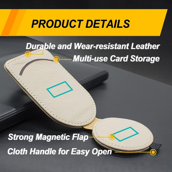 DUBKART Magnetic Leather Sunglass Holder for Car Visor (Beige)