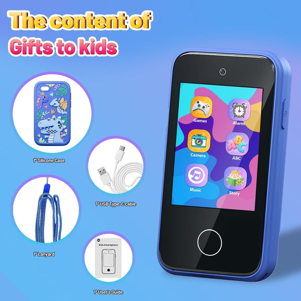 Kids Smart Phone Toys - Dual Camera, Learning Games, MP3 Player, Blue