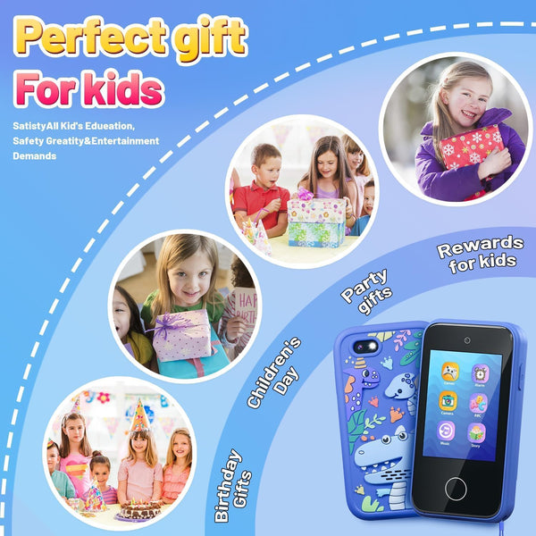 Kids Smart Phone Toys - Dual Camera, Learning Games, MP3 Player, Blue