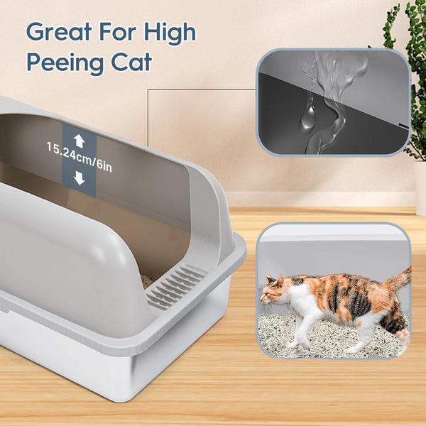 DUBKART Stainless Steel Extra Large Cat Litter Box with Scoop