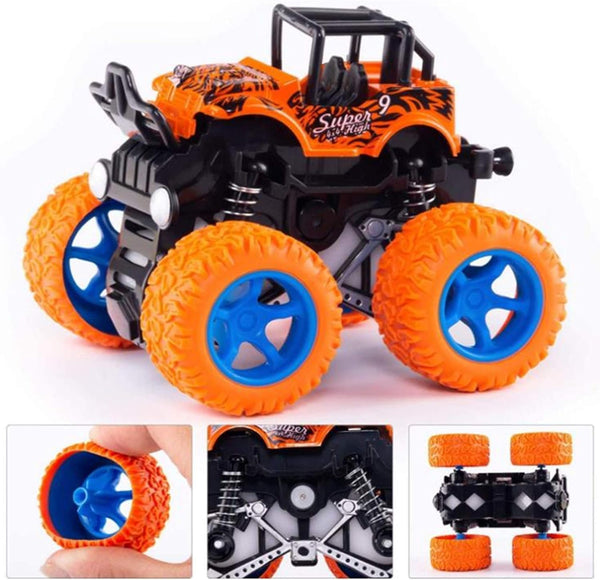 DUBKART 4-Pack Monster Truck Toys Friction-Powered, Push & Go Cars for Kids (4 Colors)