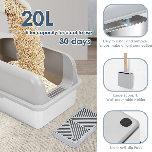 DUBKART Stainless Steel Extra Large Cat Litter Box with Scoop