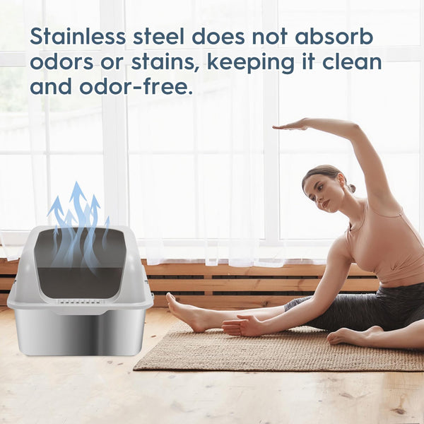 DUBKART Stainless Steel Extra Large Cat Litter Box with Scoop