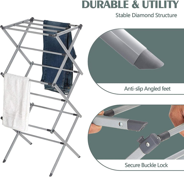 Expandable Foldable Clothes Drying Stand - Sturdy Rack for Air Drying Clothing, Indoor/Outdoor, Grey