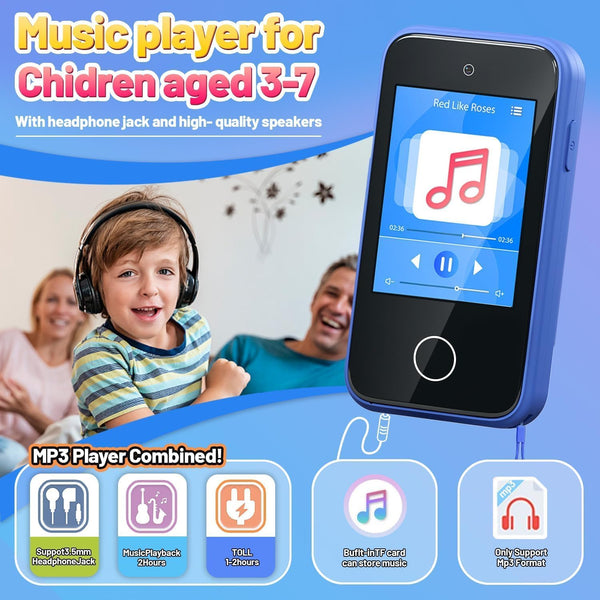 Kids Smart Phone Toys - Dual Camera, Learning Games, MP3 Player, Blue