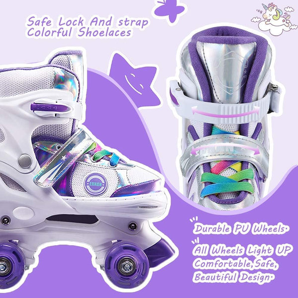 Kids Adjustable Roller Skates with Colorful Light-Up Wheels – Purple