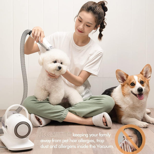 Neakasa Pet Grooming Kit & Vacuum Suction for 99% Pet Hair, Professional Clippers with 5 Grooming Tools for Dogs and Cats