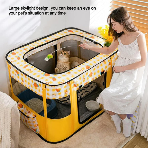 Foldable Pet Playpen - Portable Breeding Room, Collapsible Kennel Cage for Dogs, Cats, Rabbits, Puppies - Sturdy Tent, Large, Yellow