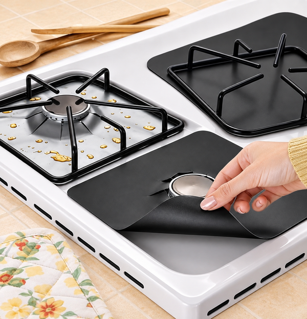 4 PCS Gas Stove Burner Aluminum Foil Protectors Covers Black