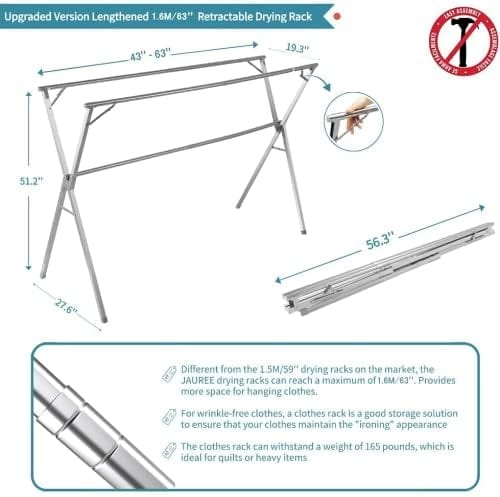 Dubkart 1.63 Meters Long Stainless Steel Adjustable and Foldable Clothes Drying Rack