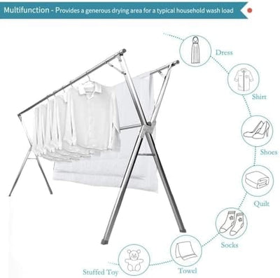 Dubkart 1.63 Meters Long Stainless Steel Adjustable and Foldable Clothes Drying Rack